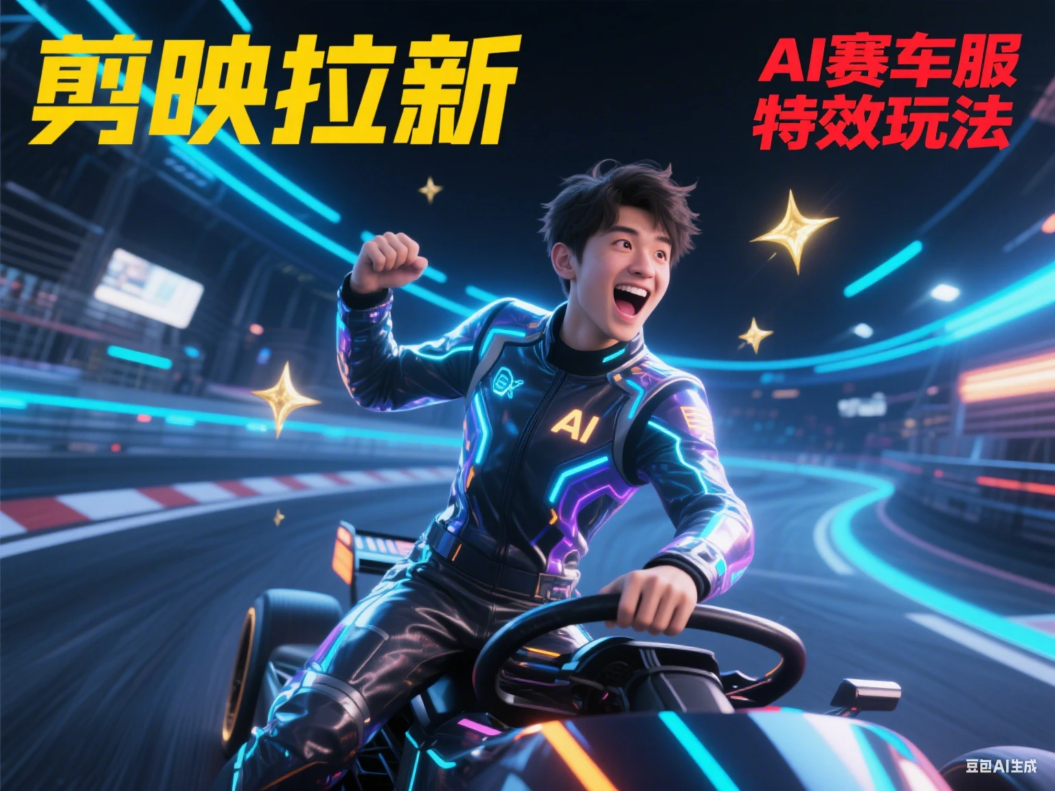 剪映拉新 AI赛车服特效玩法-七量思维