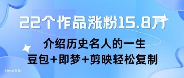 22个作品涨粉15.8W ，介绍历史名人的一生 ， 豆包+即梦+剪映轻松复制-七量思维