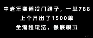 中老年赛道冷门路子，一单788，上个月出了1500单，全流程玩法，保底模式【揭秘】-七量思维