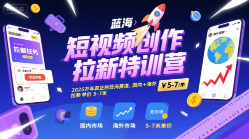 短视频创作拉新特训营，2025开年真正的蓝海赛道，国内+海外，拉新单价5-7米-七量思维