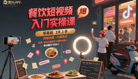 餐饮短视频入门实操课，引爆同城流量，打爆单店-七量思维