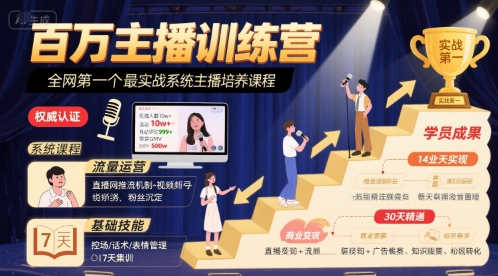 百万主播训练营，全网第一个最实战系统主播培养课程-七量思维