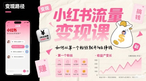 小红书流量变现课，如何从第一个粉丝就开始挣钱-七量思维