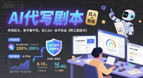 AI代写剧本，市场巨大，单子做不完，日入1k+ 永不失业【附工具指令】-七量思维
