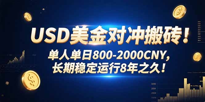 USD美金对冲搬砖!单人单日800-2000CNY，长期稳定运行8年之久!-七量思维