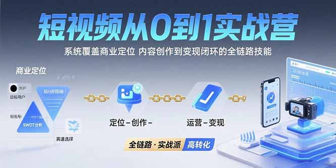 短视频从0到1的实战营：系统覆盖商业定位,内容创作到变现闭环的全链路技能-七量思维