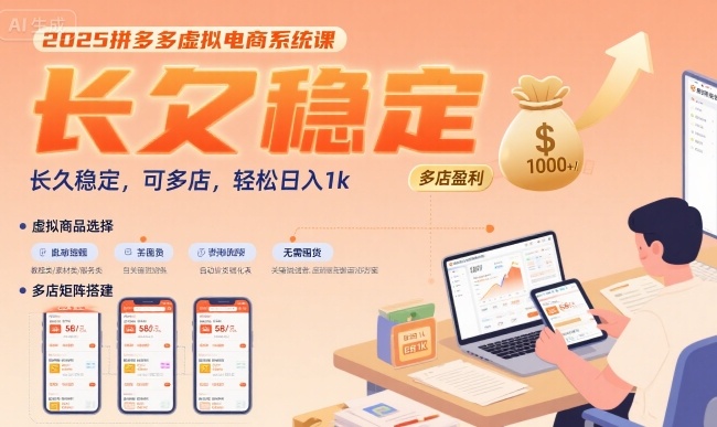 2025拼多多虚拟电商系统课，长久稳定，可多店，轻松日入1k-七量思维