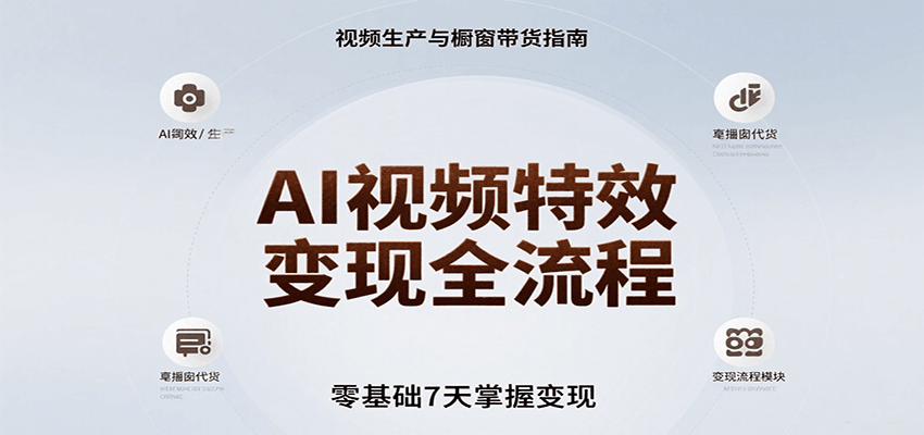 AI视频特效变现全流程，零基础7天掌握视频生产到橱窗带货变现-七量思维