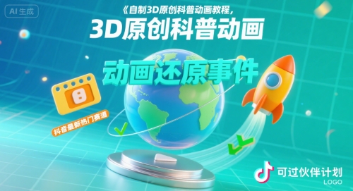 自制3D原创科普动画教程，动画还原事件，抖音最新热门赛道，可过伙伴计划-七量思维