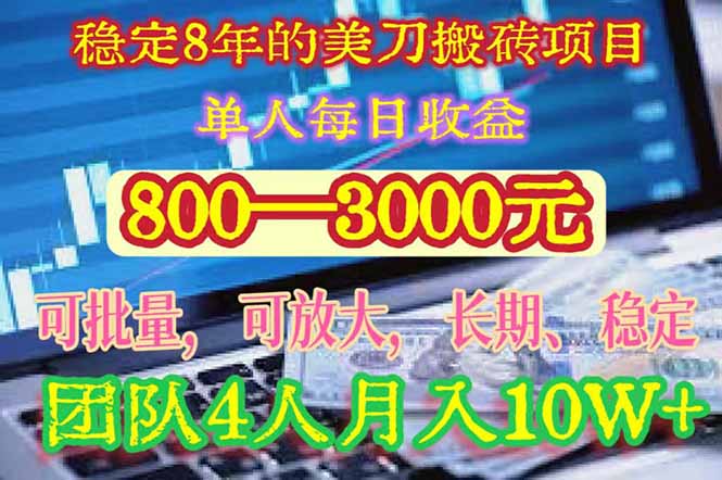 稳定8年的美刀搬砖项目，单人每日收益800—3000.团队4人月入10W+.可线下-七量思维