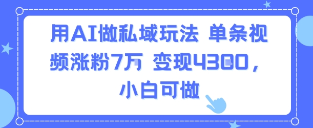 用AI做私域玩法，单条视频涨粉7W变现4.3k，小白可做-七量思维