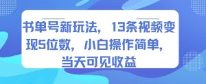 书单号新玩法，13条视频变现5位数，小白操作简单，当天可见收益-七量思维