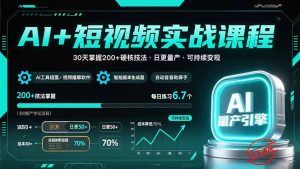 AI+短视频实战课程：30天掌握200+硬核技法，实现日更量产可持续变现-七量思维