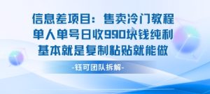信息差项目：售卖冷门教程单人单号日收9张纯利基本就是复制粘贴就能做-七量思维