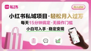 小红书私域项目 月入过W非常轻松 每天15分钟即可搞定，无任何操作门槛，小白可入手-七量思维