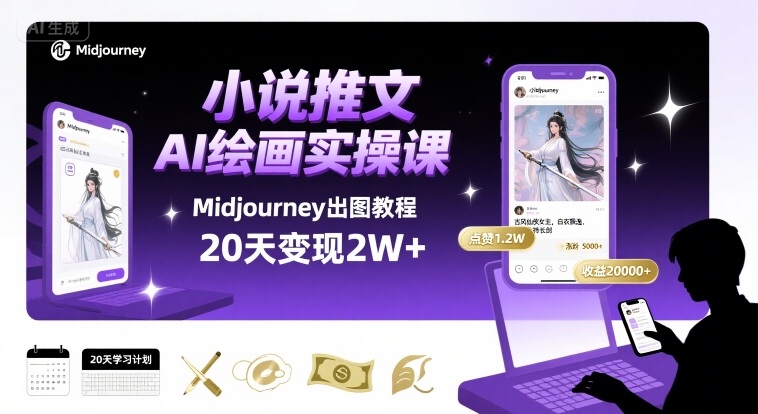 小说推文干货分享之AI绘画MJ出图实操课，用Midjourney做小说推文，20天挣2w-七量思维