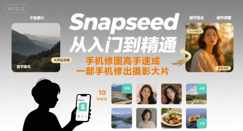 Snapseed从入门到精通，手机修图高手速成，一部手机就能修出摄影大片-七量思维