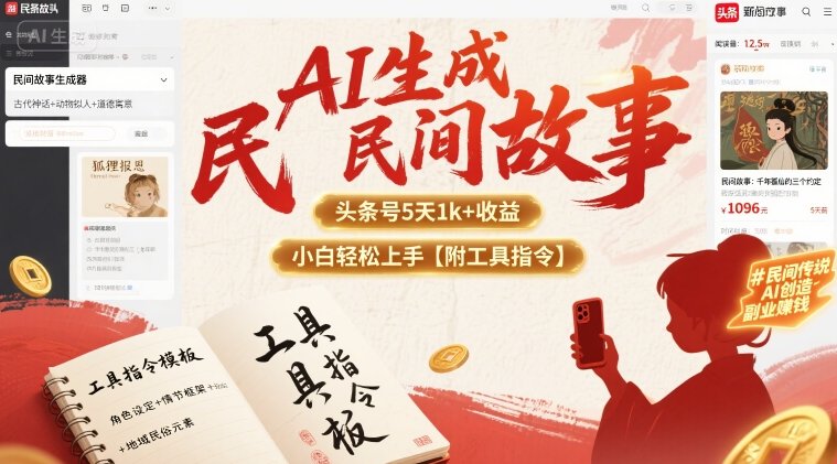 AI生成民间故事，头条号5天1k+，小白轻松上手【附工具指令】-七量思维