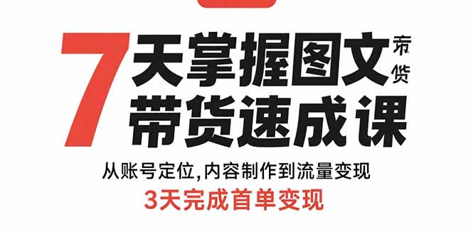 7天掌握图文带货速成课：从账号定位,内容制作到流量变现,3天完成首单变现-七量思维