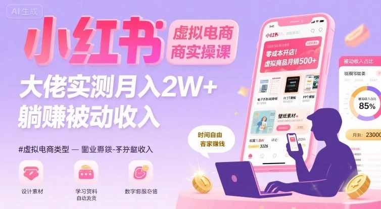 【精】小红书虚拟电商，大佬实测月入2W+，实现被动收入-七量思维