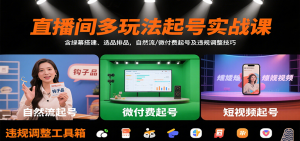 直播间多玩法起号实战课：含绿幕搭建、选品排品，自然流/微付费起号及违规调整技巧-七量思维