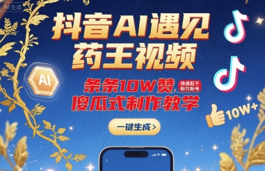抖音AI遇见药王视频，条条10W赞，快速起千粉万粉号，傻瓜式制作教学-七量思维