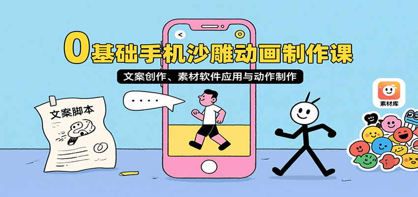 0基础手机沙雕动画制作课，文案创作、素材软件应用与动作制作-七量思维