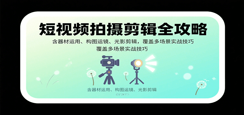 短视频拍摄剪辑全攻略：含器材运用、构图运镜、光影剪辑，覆盖多场景实战技巧-七量思维