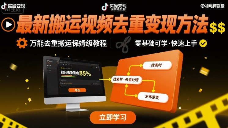 最新搬运视频去重变现方法，万能去重搬运保姆级教程-七量思维