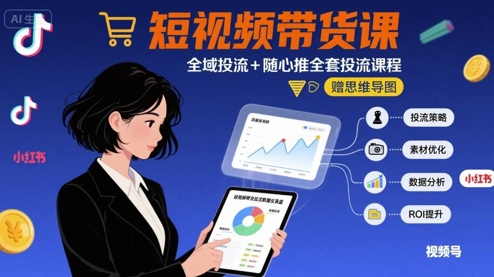【精】最新短视频带货课，全域投流+随心推全套投流课程+思维导图-七量思维