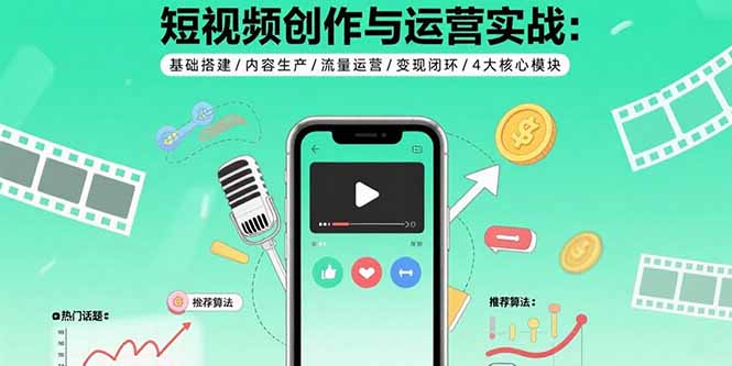 短视频创作与运营实战：基础搭建/内容生产/流量运营/变现闭环/4大核心模块-七量思维