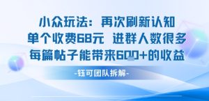 小众玩法再次刷新认知单个收费68米进群人数很多每篇帖子能带来6张的收益-七量思维