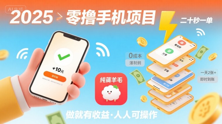 2025年零撸手机项目，二十秒一单，纯薅羊毛 一天2张+做就有-七量思维