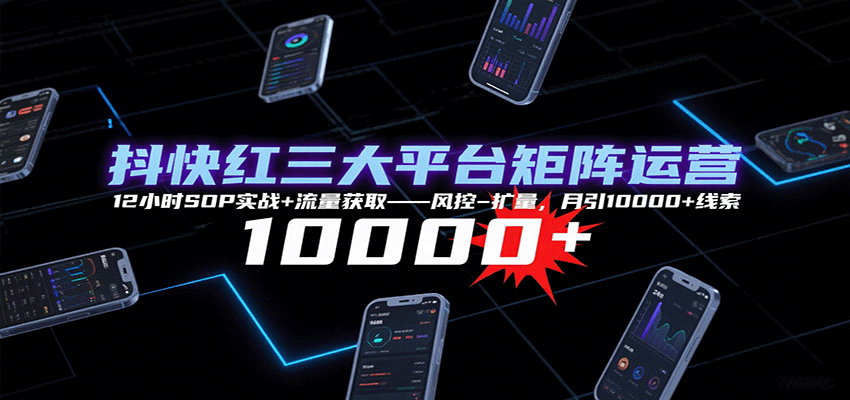 抖快红三大平台矩阵运营，12小时SOP实战+流量获取-风控-扩量，月引10000+线索-七量思维