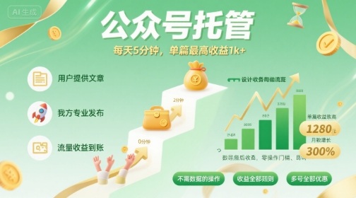【公众号托管 】我提供文章，你发布，每天5分钟，单篇最高收益1k+【揭秘】-七量思维