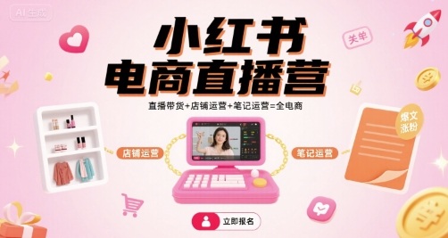 小红书电商直播营，直播带货+店铺运营+笔记运营=全电商-七量思维