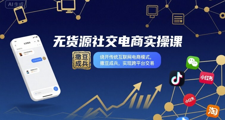 无货源社交电商实操课，绕开传统互联网电商模式，撒豆成兵，实现跨平台交易-七量思维