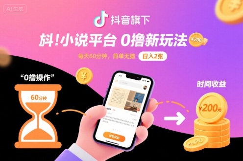 抖音旗下小说平台0撸新玩法，每天挂G60分钟，简单无脑，日入2张【揭秘】-七量思维