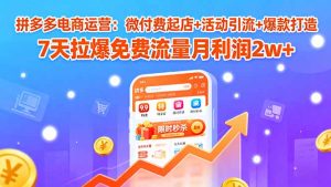 拼多多电商运营:微付费起店+活动引流+爆款打造 7天拉爆免费流量月利润2w+-七量思维