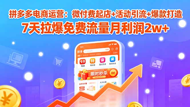 拼多多电商运营：微付费起店+活动引流+爆款打造 7天拉爆免费流量月利润2w+-七量思维