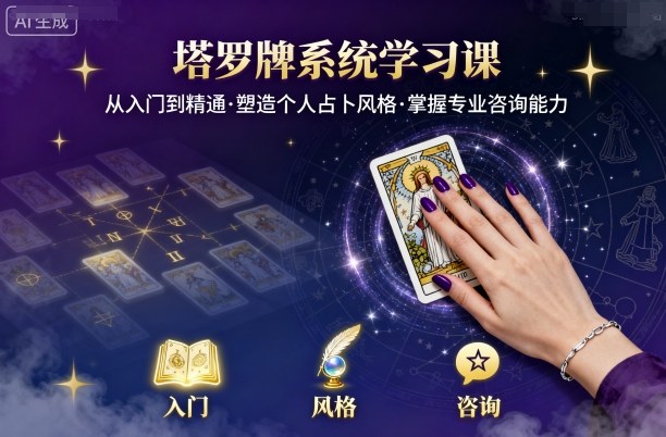 塔罗牌系统学习课，助你从入门到精通，塑造个人占卜风格，掌握专业咨询能力-七量思维