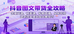 抖音图文带货全攻略：含基础课、精英课，私教直播，从账号搭建到流量提升及出单技巧-七量思维