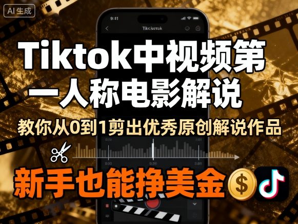 Tiktok中视频第一人称电影解说，教你从0到1剪出一个优秀的原创解说作品，新手也能挣美金-七量思维