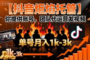 【抖音炬焰托管】你提供账号，团队代运营发视频，单号月入1k+【揭秘】-七量思维