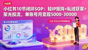 小红书10节闭环SOP：轻IP矩阵+私域获客+聚光投流，单账号月变现5000-30000-七量思维