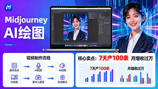 AI绘图照片开口说话视频制作：Midjourney+数字人，7天产100条月增收过万-七量思维