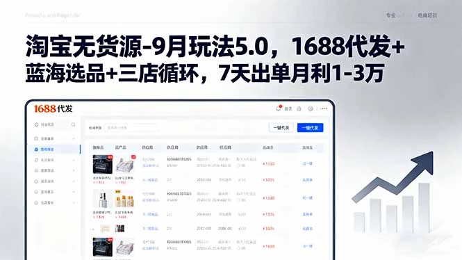 【精】淘宝无货源-9月玩法5.0，1688代发+蓝海选品+三店循环，7天出单月利1-3万-七量思维