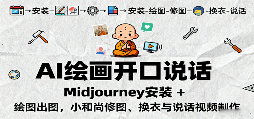 AI绘画开口说话，Midjourney安装 + 绘图出图，小和尚修图、换衣与说话视频制作-七量思维