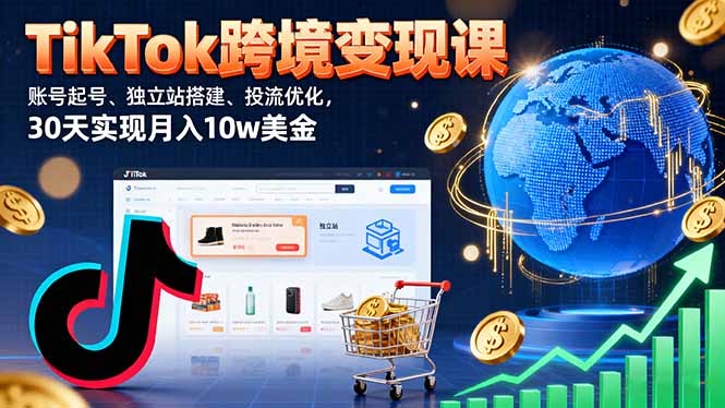 TikTok跨境变现课：账号起号、独立站搭建、投流优化，30天实现月入10w美金-七量思维