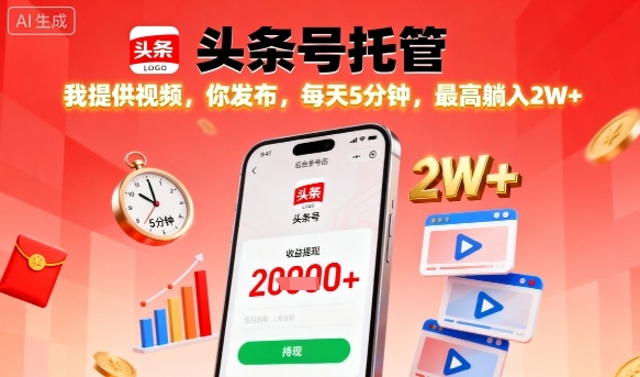 【头条号托管】我提供视频，你发布，每天5分钟，最高躺入2W+【揭秘】-七量思维